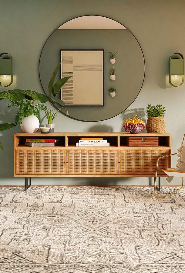 room-with-large-circular-mirror A posh urban home with a circular mirror